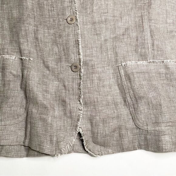 Eileen Fisher Irish Linen Single Button Double Front Pocket Jacket L light grey - Picture 8 of 8